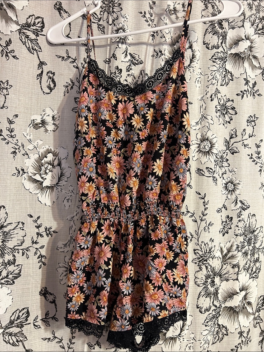 Forever 21 Black Mini Dress with Pink and Yellow Daisy Print